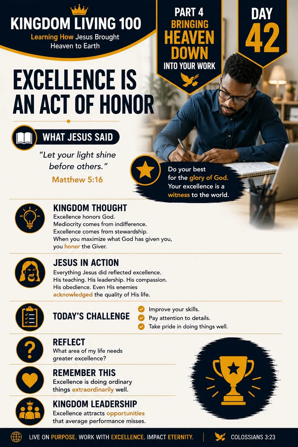 Teaching card for Excellence Is an Act of Honor