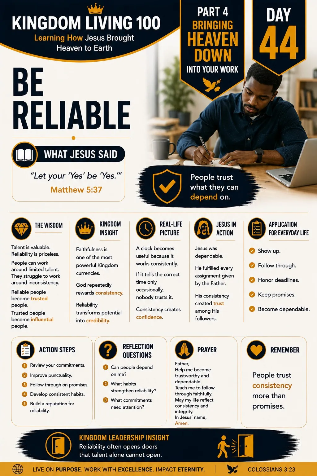 Teaching card for Be Reliable